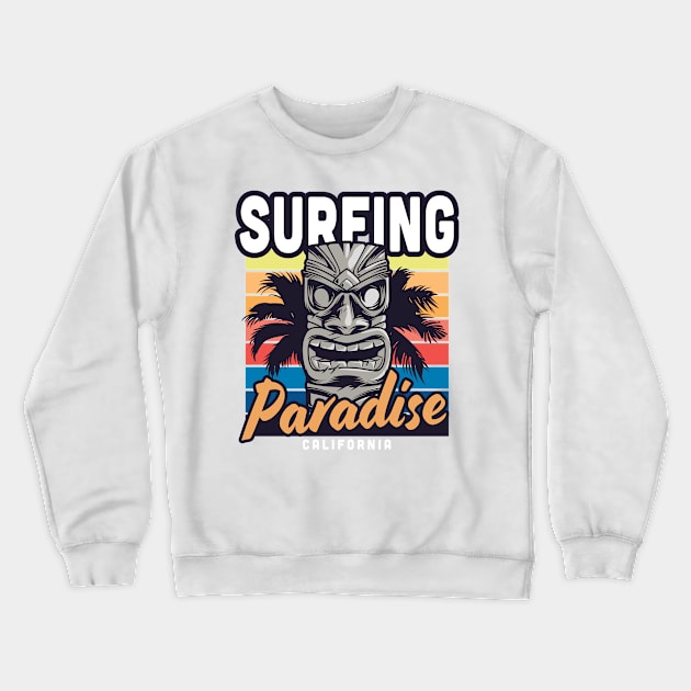 Surfing California Paradise Crewneck Sweatshirt by Mako Design 